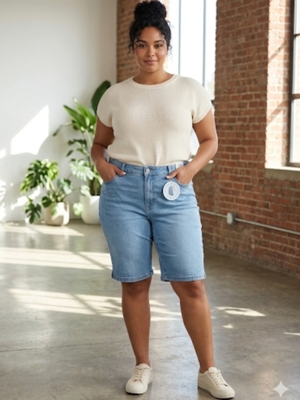 Light Blue Denim Bermuda Shorts - Women's Curvy Fit Curve Appeal
